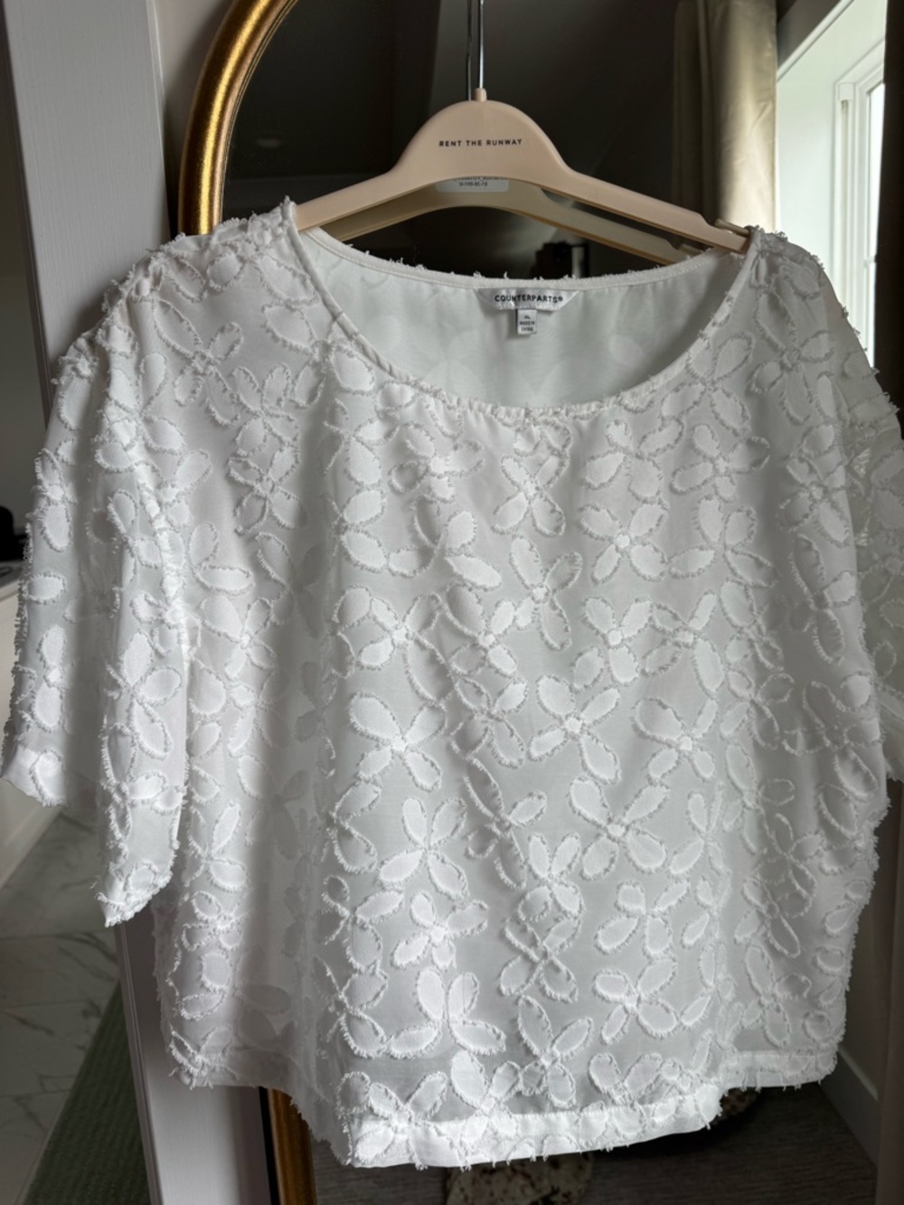 Counterparts White Floral Embroidered Short Sleeve Blouse